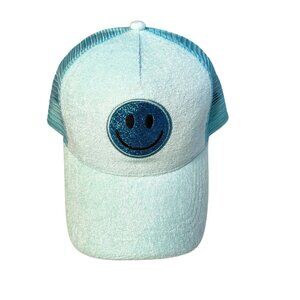 David & Young Blue Glitter Smiley Patch Baseball Trucker Snapback Cap